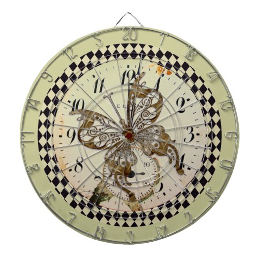 Steampunk Vlinder Rond Dartbord (Voorkant)