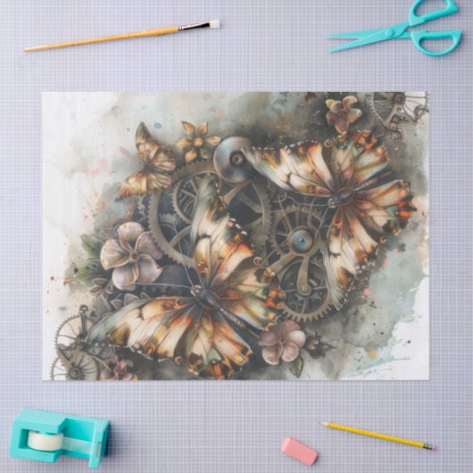 Steampunk Vlinders Bloemen en Gears Decoupage Tissuepapier (Craft)