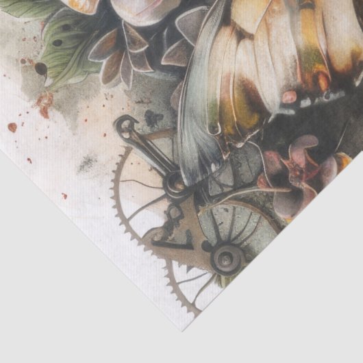 Steampunk Vlinders Bloemen en Gears Decoupage Tissuepapier (Detail)
