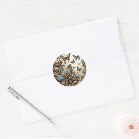 Steampunk vlinders Ronde Sticker (Envelop)