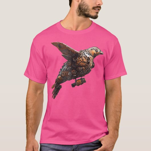 Steampunk Vogel Mechanische Sci-Fi Art T-shirt (Voorkant)