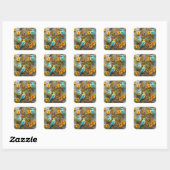 Steampunk vogels met gouden rozen vierkante sticker (Vel)