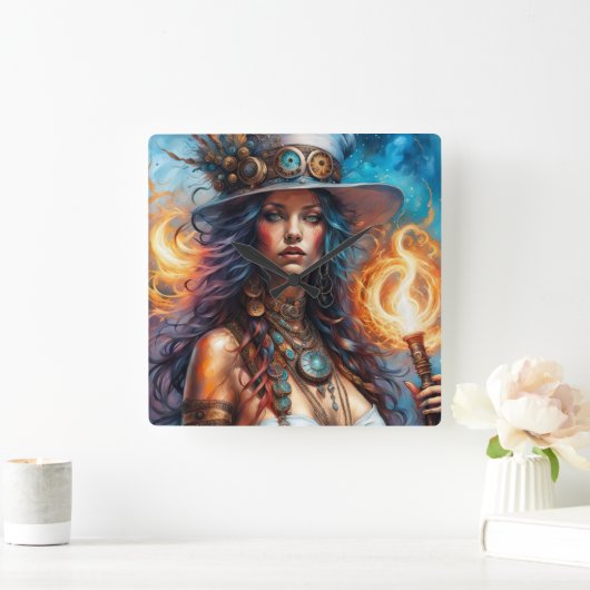 Steampunk Voodoo Queen 1 Vierkante Klok (Huis)