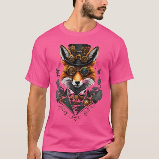 Steampunk Vos met Goggles en Gear artwork T-shirt (Voorkant)