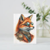 Steampunk Vos - Tijdhouder Waterverf Briefkaart (Staand voorkant)
