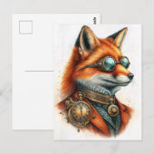 Steampunk Vos - Tijdhouder Waterverf Briefkaart (Voorkant / Achterkant)