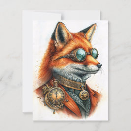 Steampunk Vos - Tijdhouder Waterverf Briefkaart