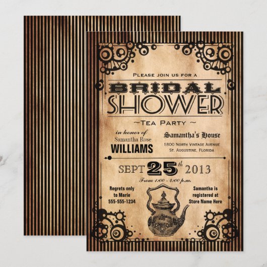 Steampunk Vrijgezellenfeest Tea Party Kaart (Voorkant / Achterkant)