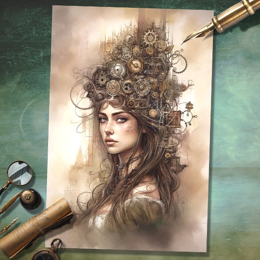 Steampunk Vrouw 2 Decoupage Papier