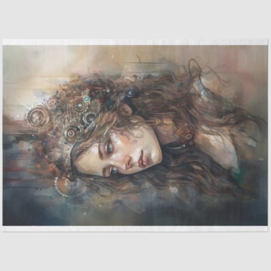 Steampunk Vrouw 4 Decoupage Papier (Voorkant)