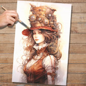 Steampunk Vrouw 5 Decoupage Papier
