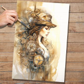 Steampunk Vrouw 6 Decoupage Papier