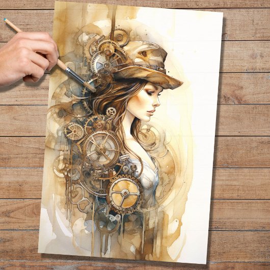 Steampunk Vrouw 6 Decoupage Papier