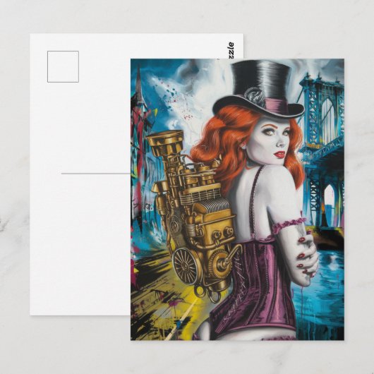 Steampunk vrouw bij de rivier briefkaart (Voorkant / Achterkant)