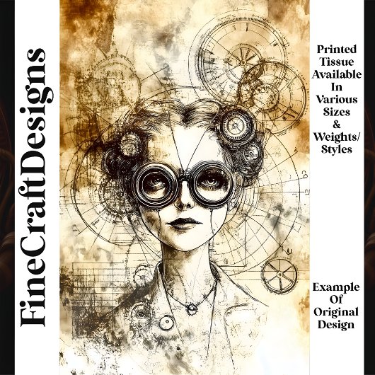 Steampunk Vrouw Blauwdruk N6 Decoupage Tissuepapier