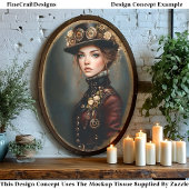 Steampunk Vrouw + Bloemen Portret CJ3 Decoupage Tissuepapier