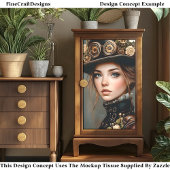 Steampunk Vrouw + Bloemen Portret CJ4 Decoupage Tissuepapier