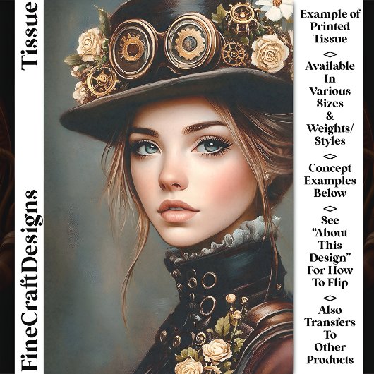 Steampunk Vrouw + Bloemen Portret CJ4 Decoupage Tissuepapier