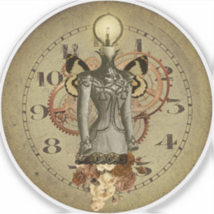 Steampunk Vrouw Bust Collage Medallion Sticker