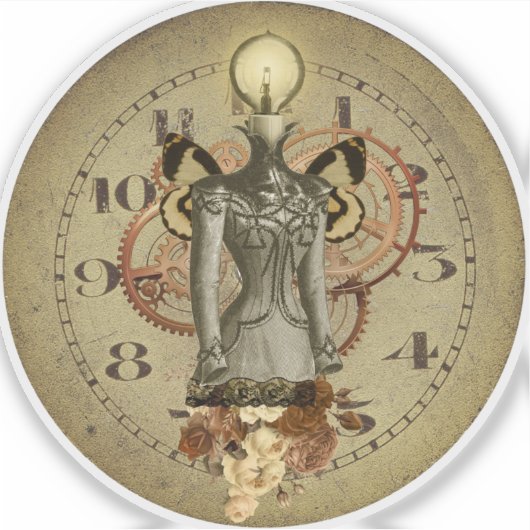 Steampunk Vrouw Bust Collage Medallion Sticker (Voorkant)