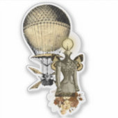 Steampunk Vrouw Bust en vliegmachine Sticker (Voorkant)