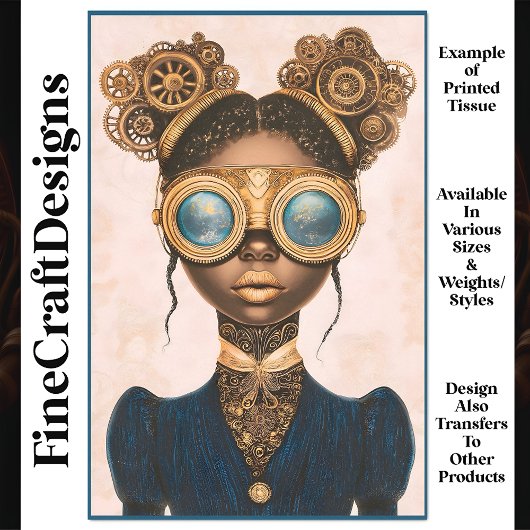 Steampunk Vrouw Dark Skin Gold Lips N9 Decoupage Tissuepapier