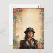 Steampunk Vrouw en  Bloemen Briefpapier Briefkaart (Voorkant / Achterkant)