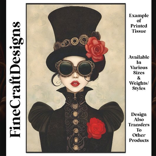 Steampunk Vrouw Hoge Hoed P2 Decoupage Tissuepapier