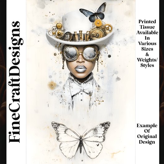 Steampunk Vrouw in het Wit & Vlinder Q3 Decoupage Tissuepapier