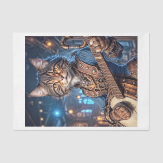 Steampunk vrouw kat spelen banjo - tissuepapier (Voorkant)