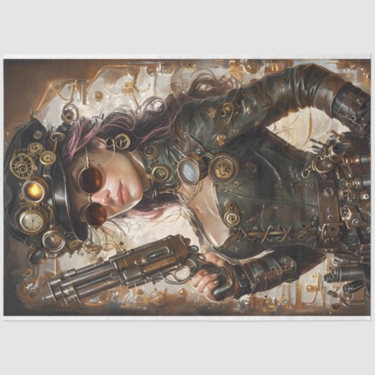 Steampunk Vrouw Mechanische Elementen Decoupage Tissuepapier (Voorkant)