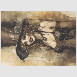 Steampunk Vrouw Portret Decoupage | Victoriaans Tissuepapier