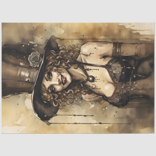 Steampunk Vrouw Portret Decoupage | Victoriaans Tissuepapier (Voorkant)