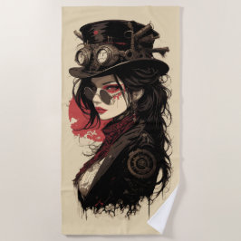 Steampunk Vrouw Portret Vintage Tandwielen Kunst Strandlaken