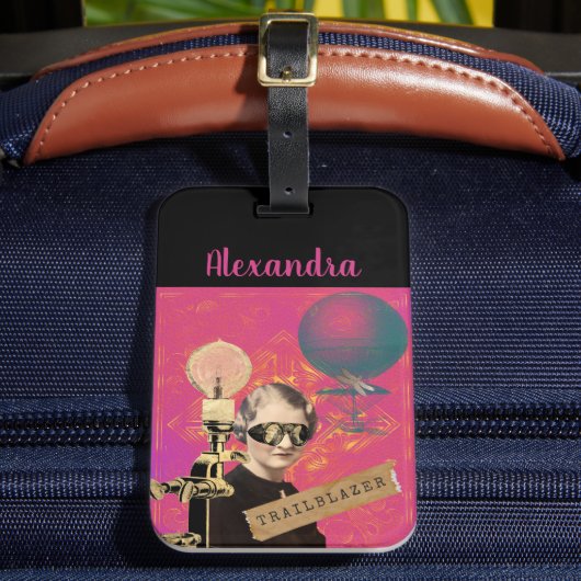 Steampunk Vrouw Trailblazer Pop Art Strand Bagagelabel (Voorkant Insitu 2)