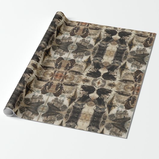 Steampunk vrouwen cadeaupapier (Uitgerold)