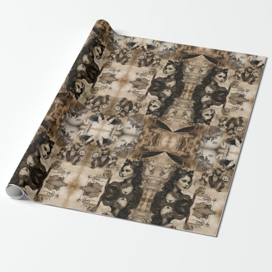 Steampunk vrouwen cadeaupapier (Uitgerold)