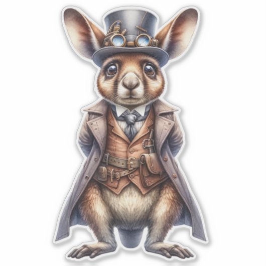 Steampunk Wallaby Transparant Sticker (Voorkant)