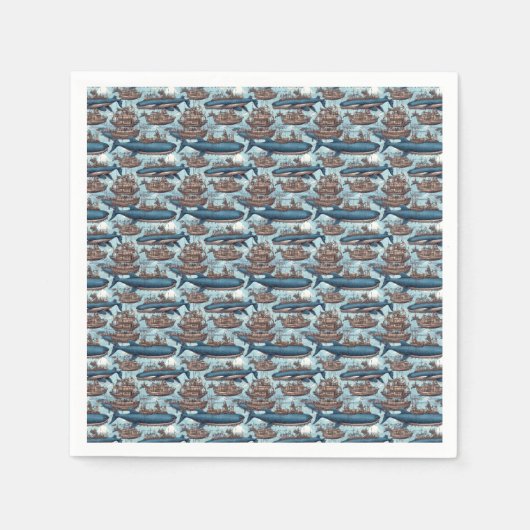 Steampunk walvissen en schepen servet (Voorkant)