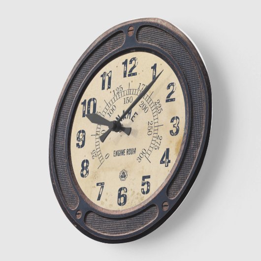 Steampunk  wandklok van treinstel (Hoek)