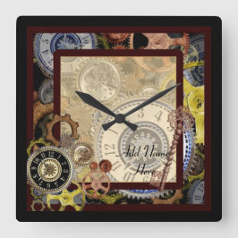 Steampunk wandklok vierkant - naam toevoegen aanpa