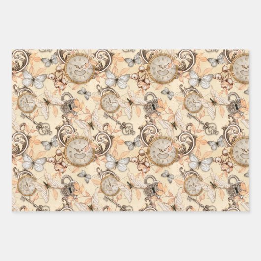 Steampunk Watch en Butterflies Pastel Inpakpapier Vel (Voorkant)