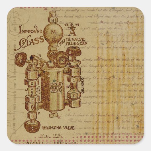 Steampunk Waterklep Blueprint Sepia Stickers (Voorkant)