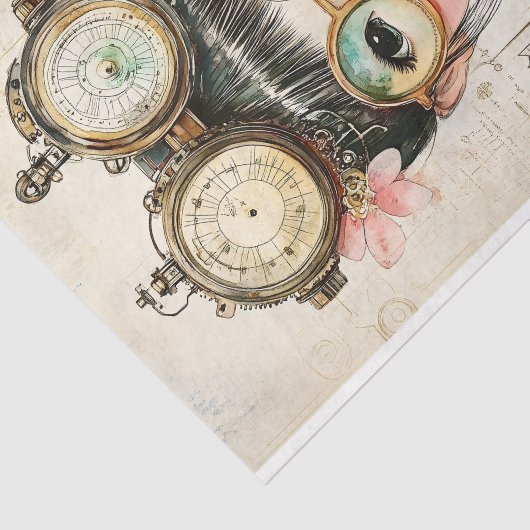 Steampunk Waterverf Aziatisch Meisje BH9 Decoupage Tissuepapier (Detail)