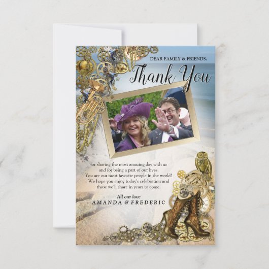 Steampunk Wedding by the Ocean Bedankt Card RSVP Kaartje (Voorkant)