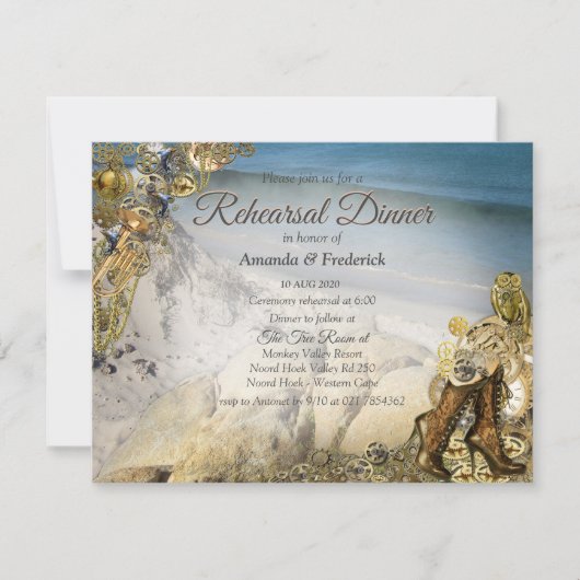 Steampunk Wedding by the Zee Rehearsal diner Kaart (Voorkant)