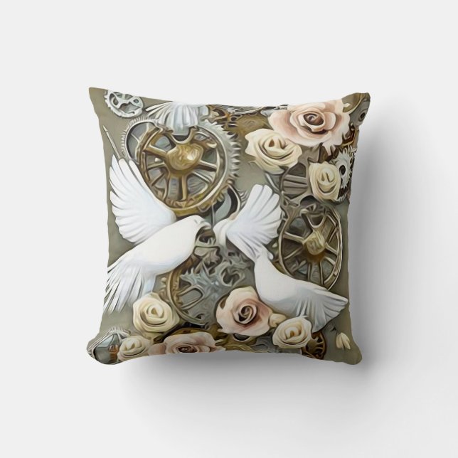 Steampunk Wedding Doves Kussen (Voorkant)