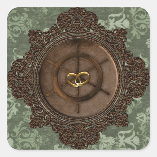 Steampunk Wedding Envelope Seal Vierkante Sticker (Voorkant)