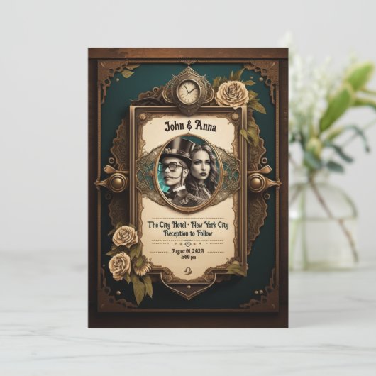 Steampunk Wedding Invitation (eigen foto's) Kaart (Staand voorkant)