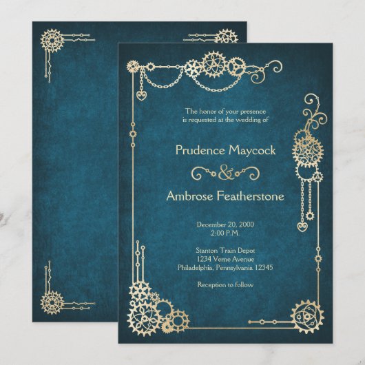 Steampunk Wedding Kaart (Voorkant / Achterkant)